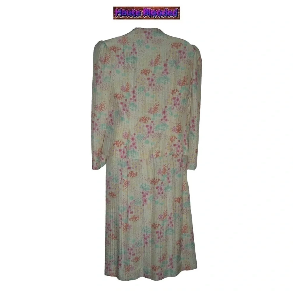 Vintage 70's 80's Icinoo Silk Floral Cottagecore Floral Blouse Skirt Outfit Boho